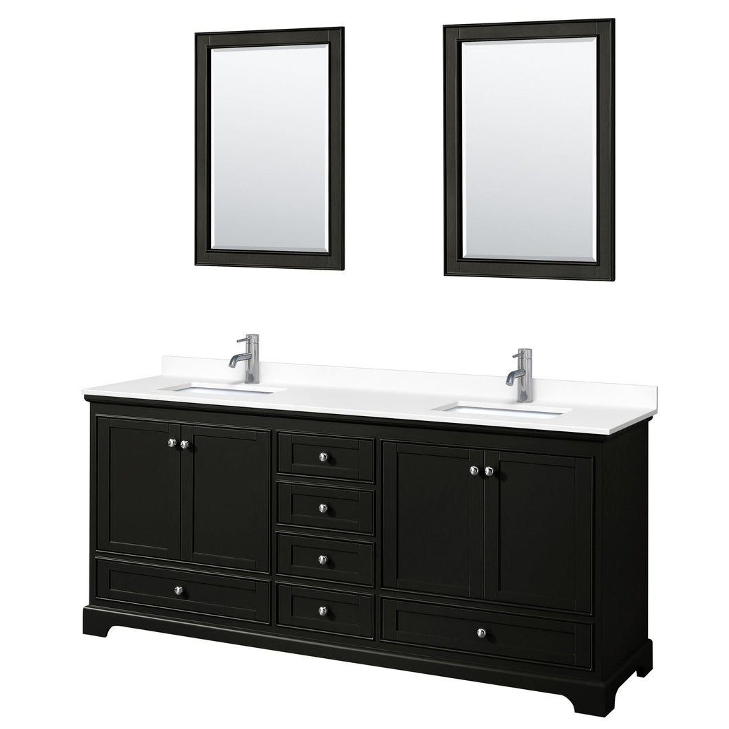 Wyndham Collection WCS202080DDEWCUNSM24 Deborah 80 Inch Double Bathroom Vanity in Dark Espresso, White Cultured Marble Countertop, Undermount Square Sinks, 24 Inch Mirrors