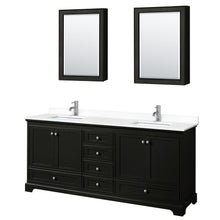 Load image into Gallery viewer, Wyndham Collection WCS202080DDEWCUNSMED Deborah 80 Inch Double Bathroom Vanity in Dark Espresso, White Cultured Marble Countertop, Undermount Square Sinks, Medicine Cabinets