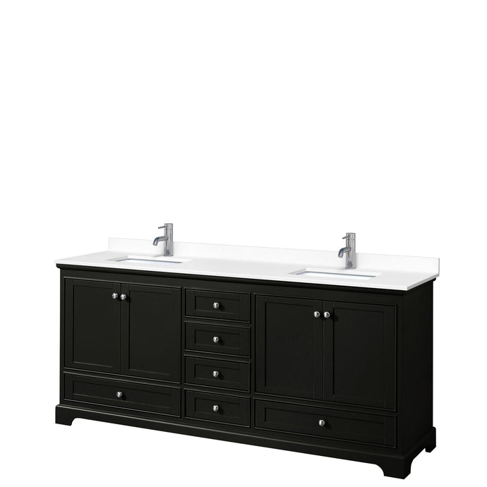 Wyndham Collection WCS202080DDEWCUNSMXX Deborah 80 Inch Double Bathroom Vanity in Dark Espresso, White Cultured Marble Countertop, Undermount Square Sinks, No Mirrors