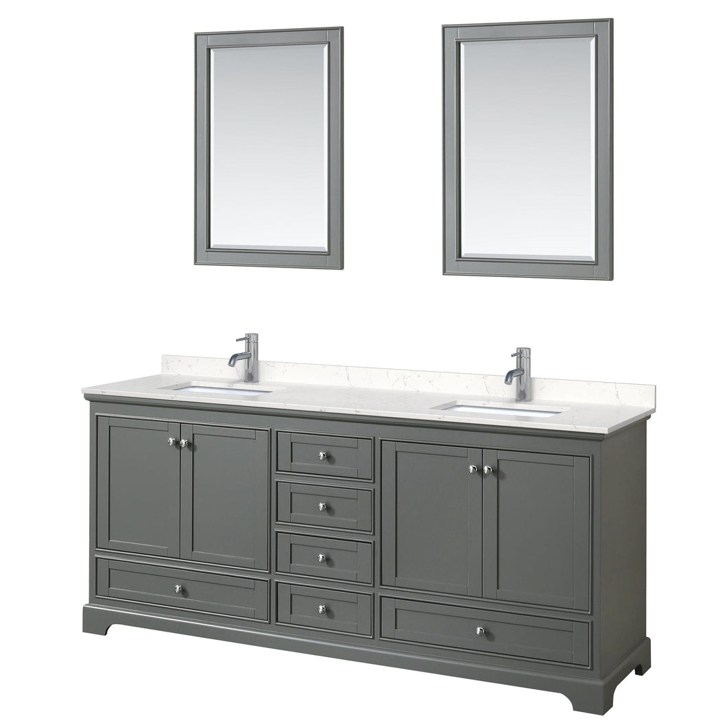 Wyndham Collection WCS202080DKGC2UNSM24 Deborah 80 Inch Double Bathroom Vanity in Dark Gray, Light-Vein Carrara Cultured Marble Countertop, Undermount Square Sinks, 24 Inch Mirrors