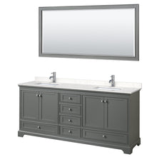 Load image into Gallery viewer, Wyndham Collection WCS202080DKGC2UNSM70 Deborah 80 Inch Double Bathroom Vanity in Dark Gray, Light-Vein Carrara Cultured Marble Countertop, Undermount Square Sinks, 70 Inch Mirror