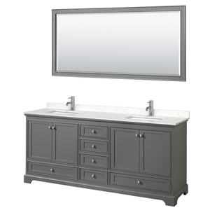 Wyndham Collection WCS202080DKGC2UNSM70 Deborah 80 Inch Double Bathroom Vanity in Dark Gray, Light-Vein Carrara Cultured Marble Countertop, Undermount Square Sinks, 70 Inch Mirror