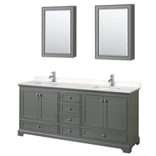 Load image into Gallery viewer, Wyndham Collection WCS202080DKGC2UNSMED Deborah 80 Inch Double Bathroom Vanity in Dark Gray, Light-Vein Carrara Cultured Marble Countertop, Undermount Square Sinks, Medicine Cabinets