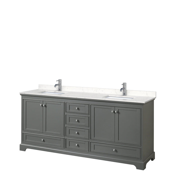 Wyndham Collection WCS202080DKGC2UNSMXX Deborah 80 Inch Double Bathroom Vanity in Dark Gray, Light-Vein Carrara Cultured Marble Countertop, Undermount Square Sinks, No Mirrors
