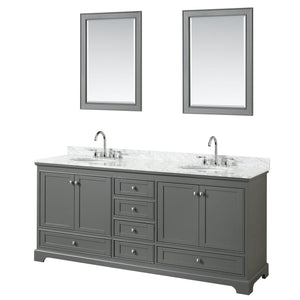 Wyndham Collection WCS202080DKGCMUNOM24 Deborah 80 Inch Double Bathroom Vanity in Dark Gray, White Carrara Marble Countertop, Undermount Oval Sinks, and 24 Inch Mirrors