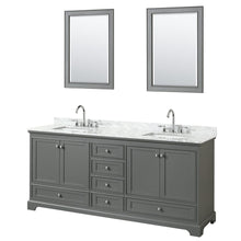 Load image into Gallery viewer, Wyndham Collection WCS202080DKGCMUNSM24 Deborah 80 Inch Double Bathroom Vanity in Dark Gray, White Carrara Marble Countertop, Undermount Square Sinks, and 24 Inch Mirrors