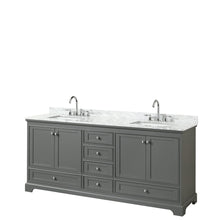 Load image into Gallery viewer, Wyndham Collection WCS202080DKGCMUNSMXX Deborah 80 Inch Double Bathroom Vanity in Dark Gray, White Carrara Marble Countertop, Undermount Square Sinks, and No Mirror