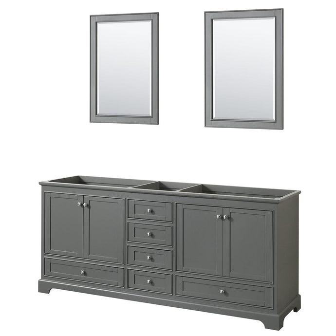 Wyndham Collection WCS202080DKGCXSXXM24 Deborah 80 Inch Double Bathroom Vanity in Dark Gray, No Countertop, No Sinks, and 24 Inch Mirrors