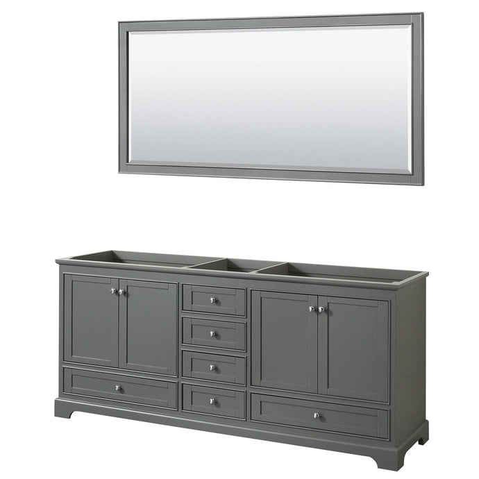 Wyndham Collection WCS202080DKGCXSXXM70 Deborah 80 Inch Double Bathroom Vanity in Dark Gray, No Countertop, No Sinks, and 70 Inch Mirror