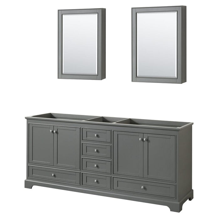 Wyndham Collection WCS202080DKGCXSXXMED Deborah 80 Inch Double Bathroom Vanity in Dark Gray, No Countertop, No Sinks, and Medicine Cabinets