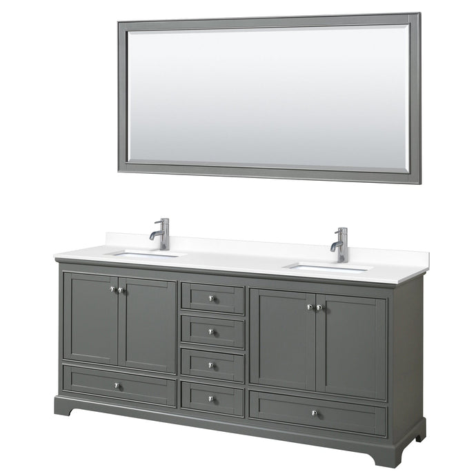 Wyndham Collection WCS202080DKGWCUNSM24 Deborah 80 Inch Double Bathroom Vanity in Dark Gray, White Cultured Marble Countertop, Undermount Square Sinks, 24 Inch Mirrors