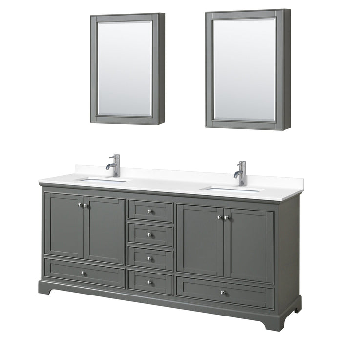 Wyndham Collection WCS202080DKGWCUNSMED Deborah 80 Inch Double Bathroom Vanity in Dark Gray, White Cultured Marble Countertop, Undermount Square Sinks, Medicine Cabinets