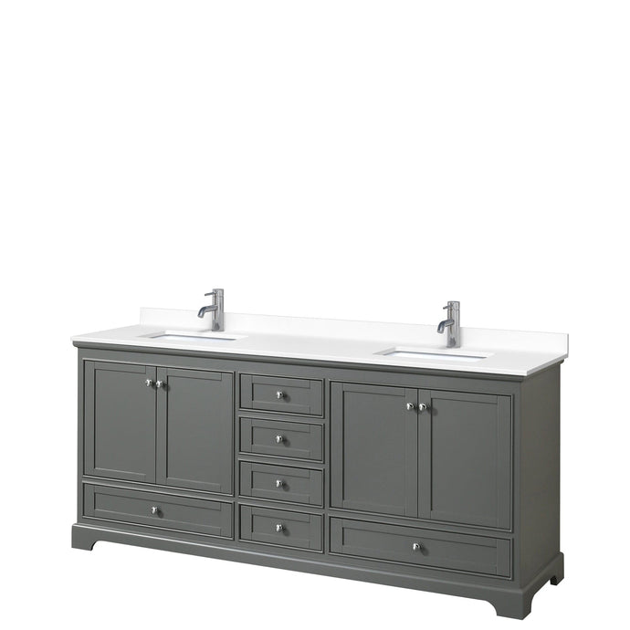 Wyndham Collection WCS202080DKGWCUNSMXX Deborah 80 Inch Double Bathroom Vanity in Dark Gray, White Cultured Marble Countertop, Undermount Square Sinks, No Mirrors