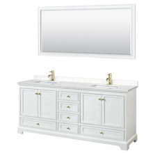 Load image into Gallery viewer, Wyndham Collection WCS202080DWGC2UNSM70 Deborah 80 Inch Double Bathroom Vanity in White, Carrara Cultured Marble Countertop, Undermount Square Sinks, Brushed Gold Trim, 70 Inch Mirror