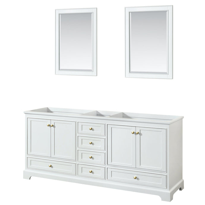 Wyndham Collection WCS202080DWGCXSXXM24 Deborah 80 Inch Double Bathroom Vanity in White, No Countertop, No Sinks, Brushed Gold Trim, 24 Inch Mirrors