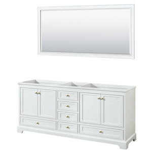 Wyndham Collection WCS202080DWGCXSXXM70 Deborah 80 Inch Double Bathroom Vanity in White, No Countertop, No Sinks, Brushed Gold Trim, 70 Inch Mirror