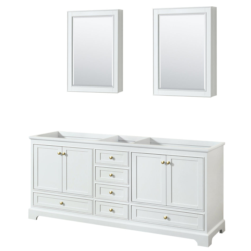 Wyndham Collection WCS202080DWGCXSXXMED Deborah 80 Inch Double Bathroom Vanity in White, No Countertop, No Sinks, Brushed Gold Trim, Medicine Cabinets