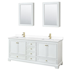 Wyndham Collection WCS202080DWGWCUNSMED Deborah 80 Inch Double Bathroom Vanity in White, White Cultured Marble Countertop, Undermount Square Sinks, Brushed Gold Trim, Medicine Cabinets