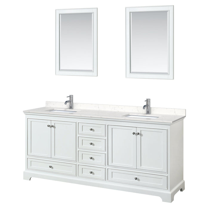 Wyndham Collection WCS202080DWHC2UNSM24 Deborah 80 Inch Double Bathroom Vanity in White, Light-Vein Carrara Cultured Marble Countertop, Undermount Square Sinks, 24 Inch Mirrors
