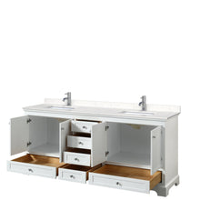 Load image into Gallery viewer, Wyndham Collection WCS202080DWHC2UNSMXX Deborah 80 Inch Double Bathroom Vanity in White, Light-Vein Carrara Cultured Marble Countertop, Undermount Square Sinks, No Mirrors