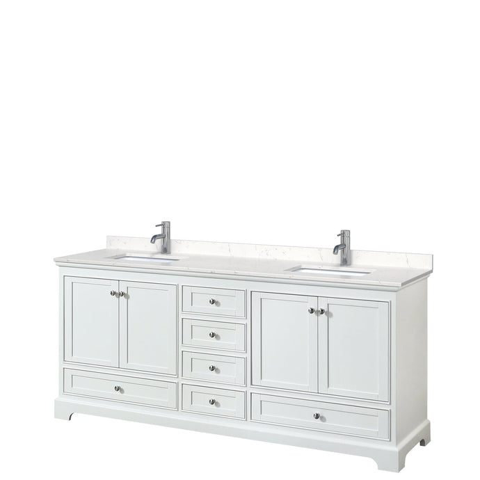 Wyndham Collection WCS202080DWHC2UNSMXX Deborah 80 Inch Double Bathroom Vanity in White, Light-Vein Carrara Cultured Marble Countertop, Undermount Square Sinks, No Mirrors