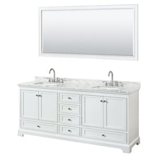 Load image into Gallery viewer, Wyndham Collection WCS202080DWHCMUNSM70 Deborah 80 Inch Double Bathroom Vanity in White, White Carrara Marble Countertop, Undermount Square Sinks, and 70 Inch Mirror