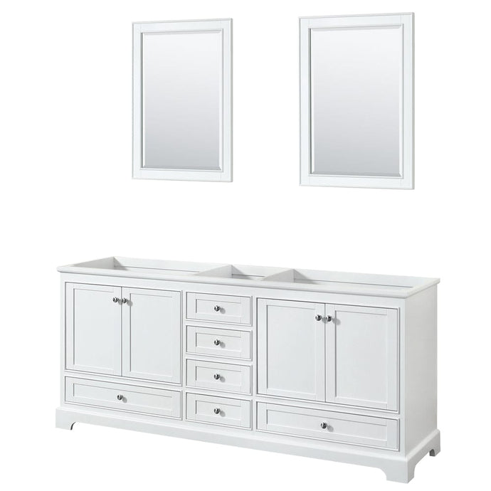 Wyndham Collection WCS202080DWHCXSXXM24 Deborah 80 Inch Double Bathroom Vanity in White, No Countertop, No Sinks, and 24 Inch Mirrors