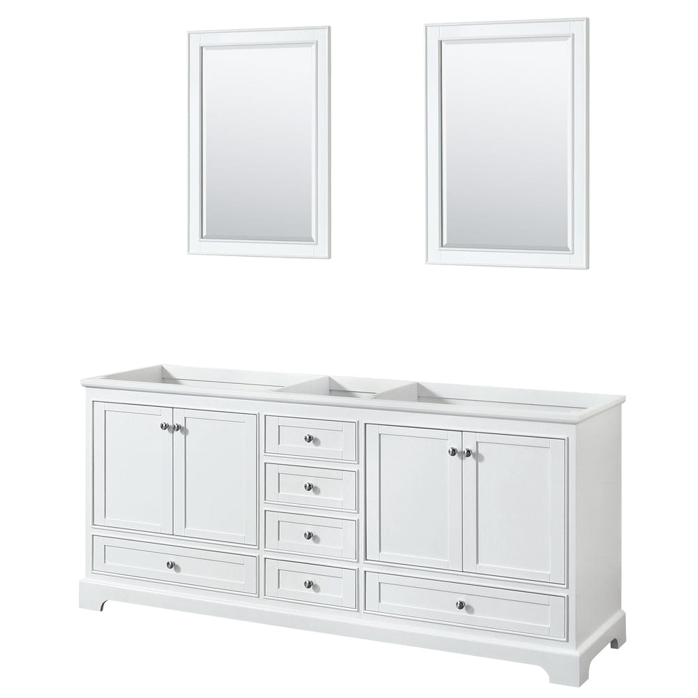 Wyndham Collection WCS202080DWHCXSXXM24 Deborah 80 Inch Double Bathroom Vanity in White, No Countertop, No Sinks, and 24 Inch Mirrors