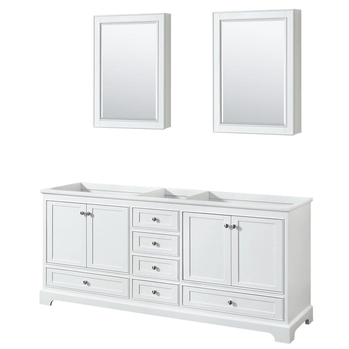 Wyndham Collection WCS202080DWHCXSXXM70 Deborah 80 Inch Double Bathroom Vanity in White, No Countertop, No Sinks, and 70 Inch Mirror