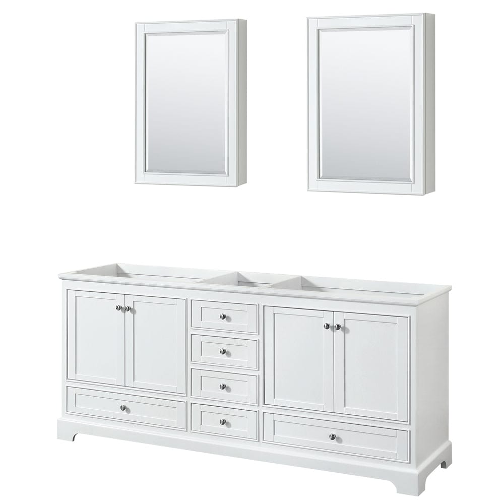 Wyndham Collection WCS202080DWHCXSXXM70 Deborah 80 Inch Double Bathroom Vanity in White, No Countertop, No Sinks, and 70 Inch Mirror