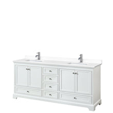 Load image into Gallery viewer, Wyndham Collection WCS202080DWHWCUNSMXX Deborah 80 Inch Double Bathroom Vanity in White, White Cultured Marble Countertop, Undermount Square Sinks, No Mirrors