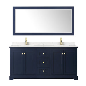 Wyndham Collection WCV232372DBLC2UNSM70 Avery 72 Inch Double Bathroom Vanity in Dark Blue, Light-Vein Carrara Cultured Marble Countertop, Undermount Square Sinks, 70 Inch Mirror