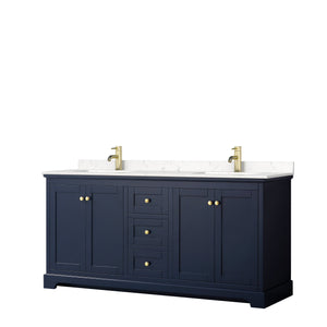 Wyndham Collection WCV232372DBLC2UNSMXX Avery 72 Inch Double Bathroom Vanity in Dark Blue, Light-Vein Carrara Cultured Marble Countertop, Undermount Square Sinks, No Mirror