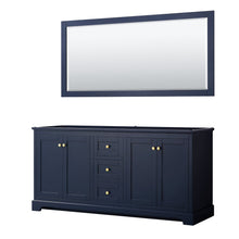 Load image into Gallery viewer, Wyndham Collection WCV232372DBLCXSXXM70 Avery 72 Inch Double Bathroom Vanity in Dark Blue, No Countertop, No Sinks, and 70 Inch Mirror
