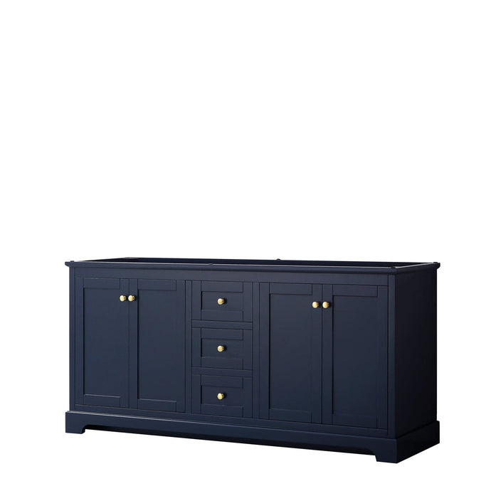 Wyndham Collection WCV232372DBLCXSXXMXX Avery 72 Inch Double Bathroom Vanity in Dark Blue, No Countertop, No Sinks, and No Mirror