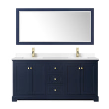 Load image into Gallery viewer, Wyndham Collection WCV232372DBLWCUNSMXX Avery 72 Inch Double Bathroom Vanity in Dark Blue, White Cultured Marble Countertop, Undermount Square Sinks, No Mirror