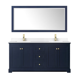 Wyndham Collection WCV232372DBLWCUNSM70 Avery 72 Inch Double Bathroom Vanity in Dark Blue, White Cultured Marble Countertop, Undermount Square Sinks, 70 Inch Mirror