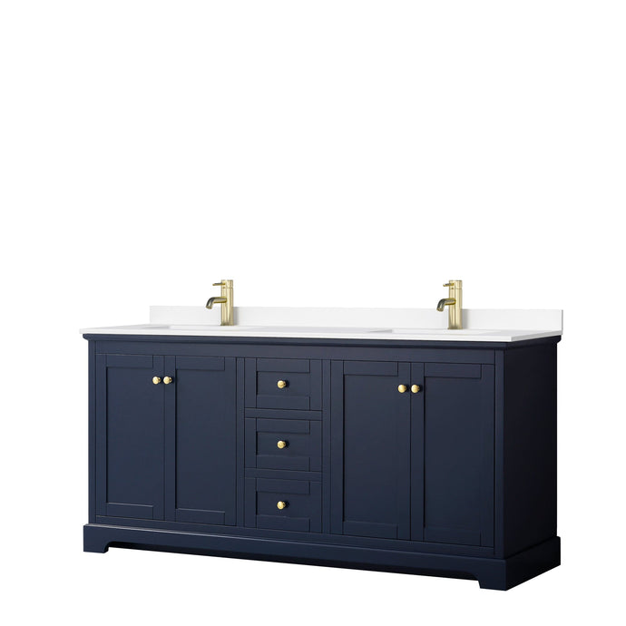 Wyndham Collection WCV232372DBLWCUNSMXX Avery 72 Inch Double Bathroom Vanity in Dark Blue, White Cultured Marble Countertop, Undermount Square Sinks, No Mirror