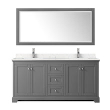 Load image into Gallery viewer, Wyndham Collection WCV232372DKGC2UNSM70 Avery 72 Inch Double Bathroom Vanity in Dark Gray, Light-Vein Carrara Cultured Marble Countertop, Undermount Square Sinks, 70 Inch Mirror