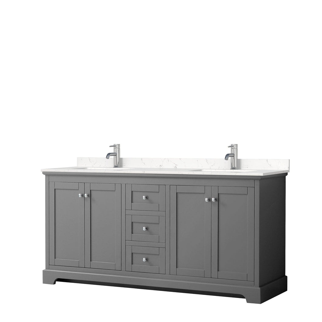 Wyndham Collection WCV232372DKGC2UNSMXX Avery 72 Inch Double Bathroom Vanity in Dark Gray, Light-Vein Carrara Cultured Marble Countertop, Undermount Square Sinks, No Mirror