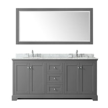 Load image into Gallery viewer, Wyndham Collection WCV232372DKGCMUNOM70 Avery 72 Inch Double Bathroom Vanity in Dark Gray, White Carrara Marble Countertop, Undermount Oval Sinks, and 70 Inch Mirror