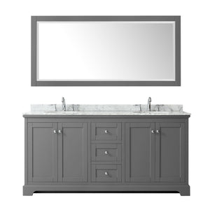 Wyndham Collection WCV232372DKGCMUNOM70 Avery 72 Inch Double Bathroom Vanity in Dark Gray, White Carrara Marble Countertop, Undermount Oval Sinks, and 70 Inch Mirror