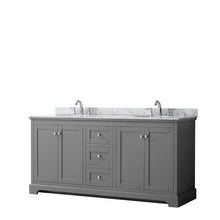 Load image into Gallery viewer, Wyndham Collection WCV232372DKGCMUNOMXX Avery 72 Inch Double Bathroom Vanity in Dark Gray, White Carrara Marble Countertop, Undermount Oval Sinks, and No Mirror