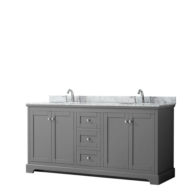 Wyndham Collection WCV232372DKGCMUNOMXX Avery 72 Inch Double Bathroom Vanity in Dark Gray, White Carrara Marble Countertop, Undermount Oval Sinks, and No Mirror