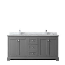 Load image into Gallery viewer, Wyndham Collection WCV232372DKGCMUNSMXX Avery 72 Inch Double Bathroom Vanity in Dark Gray, White Carrara Marble Countertop, Undermount Square Sinks, and No Mirror