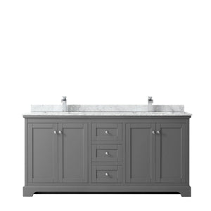 Wyndham Collection WCV232372DKGCMUNSMXX Avery 72 Inch Double Bathroom Vanity in Dark Gray, White Carrara Marble Countertop, Undermount Square Sinks, and No Mirror