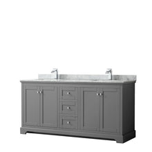 Load image into Gallery viewer, Wyndham Collection WCV232372DKGCMUNSMXX Avery 72 Inch Double Bathroom Vanity in Dark Gray, White Carrara Marble Countertop, Undermount Square Sinks, and No Mirror