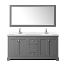 Load image into Gallery viewer, Wyndham Collection WCV232372DKGWCUNSM70 Avery 72 Inch Double Bathroom Vanity in Dark Gray, White Cultured Marble Countertop, Undermount Square Sinks, 70 Inch Mirror