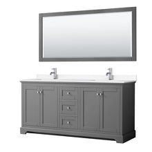 Load image into Gallery viewer, Wyndham Collection WCV232372DKGWCUNSM70 Avery 72 Inch Double Bathroom Vanity in Dark Gray, White Cultured Marble Countertop, Undermount Square Sinks, 70 Inch Mirror