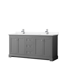 Load image into Gallery viewer, Wyndham Collection WCV232372DKGWCUNSMXX Avery 72 Inch Double Bathroom Vanity in Dark Gray, White Cultured Marble Countertop, Undermount Square Sinks, No Mirror